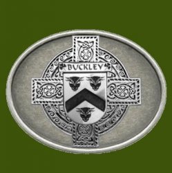 Buckley Irish Coat of Arms Oval Antiqued Mens Stylish Pewter Belt Buckle