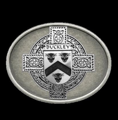 Image 0 of Buckley Irish Coat of Arms Oval Antiqued Mens Sterling Silver Belt Buckle