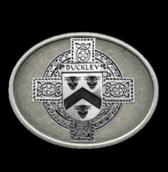 Buckley Irish Coat of Arms Oval Antiqued Mens Sterling Silver Belt Buckle