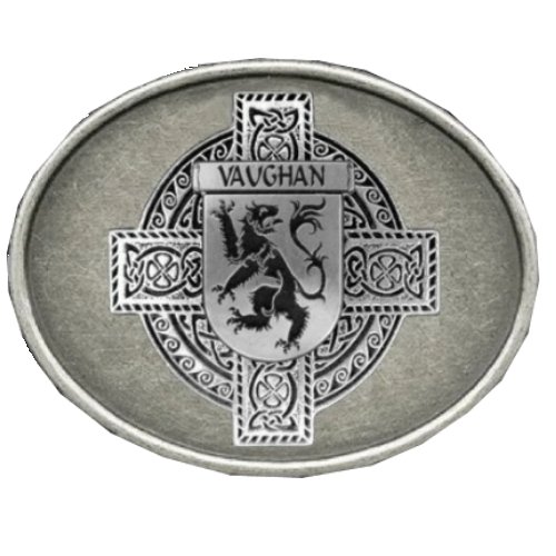 Image 1 of Vaughan Irish Coat of Arms Oval Antiqued Mens Stylish Pewter Belt Buckle