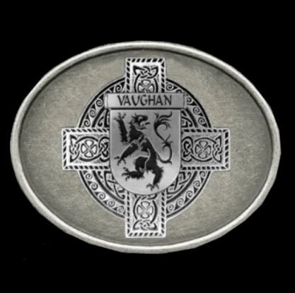 Image 0 of Vaughan Irish Coat of Arms Oval Antiqued Mens Sterling Silver Belt Buckle