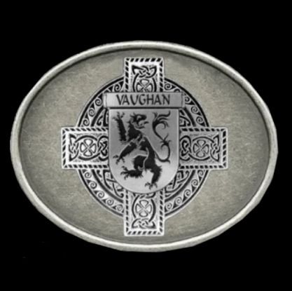 Image 0 of Vaughan Irish Coat of Arms Oval Antiqued Mens Sterling Silver Belt Buckle