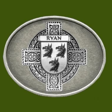 Image 0 of Ryan Irish Coat of Arms Oval Antiqued Mens Stylish Pewter Belt Buckle