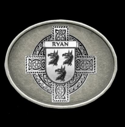 Image 0 of Ryan Irish Coat of Arms Oval Antiqued Mens Sterling Silver Belt Buckle