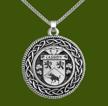 Image 0 of Cassidy Irish Coat Of Arms Interlace Round Pewter Family Crest Pendant