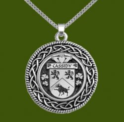 Cassidy Irish Coat Of Arms Interlace Round Pewter Family Crest Pendant