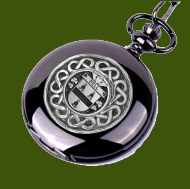 Image 0 of Bell Irish Coat Of Arms Pewter Family Crest Black Hunter Pocket Watch