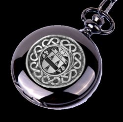 Bell Irish Coat Of Arms Silver Family Crest Black Hunter Pocket Watch