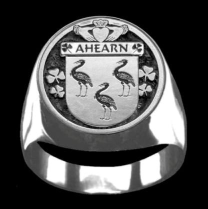 Image 0 of Ahearn Irish Coat Of Arms Family Crest Mens Sterling Silver Ring