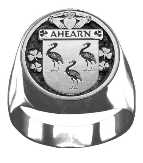 Image 1 of Ahearn Irish Coat Of Arms Family Crest Mens Sterling Silver Ring