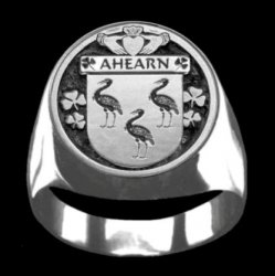 Ahearn Irish Coat Of Arms Family Crest Mens Sterling Silver Ring
