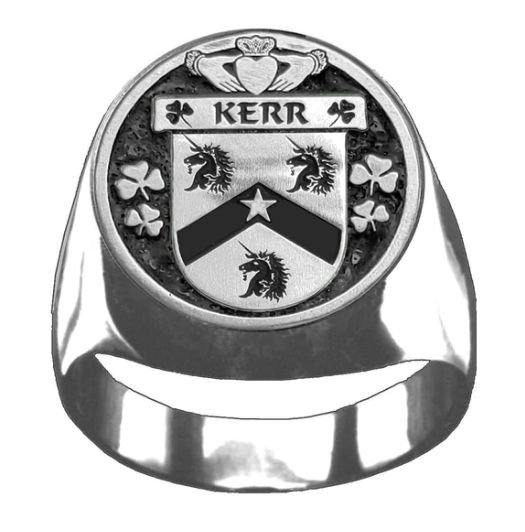 Image 1 of Kerr Irish Coat Of Arms Family Crest Mens Sterling Silver Ring