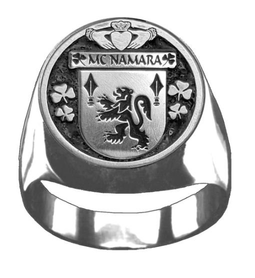 Image 1 of McNamara Irish Coat Of Arms Family Crest Mens Sterling Silver Ring