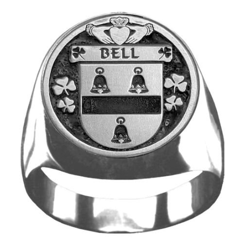 Image 1 of Bell Irish Coat Of Arms Family Crest Mens Sterling Silver Ring