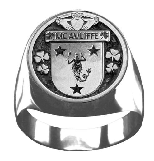 Image 1 of McAuliffe Irish Coat Of Arms Family Crest Mens Sterling Silver Ring