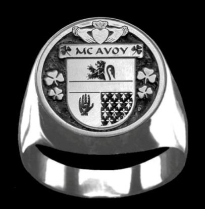 Image 0 of McAvoy Irish Coat Of Arms Family Crest Mens Sterling Silver Ring