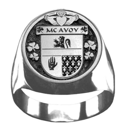 Image 1 of McAvoy Irish Coat Of Arms Family Crest Mens Sterling Silver Ring