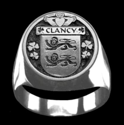 Image 0 of Clancy Irish Coat Of Arms Family Crest Mens Sterling Silver Ring