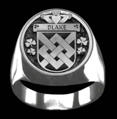 Image 0 of Blake Irish Coat Of Arms Family Crest Mens Sterling Silver Ring