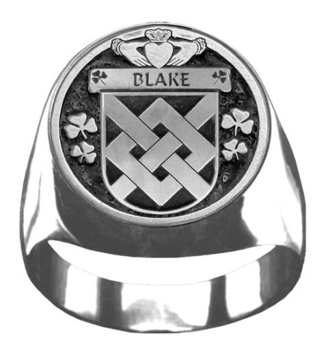 Image 1 of Blake Irish Coat Of Arms Family Crest Mens Sterling Silver Ring