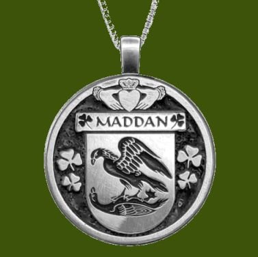 Image 0 of Madden Irish Coat Of Arms Claddagh Round Pewter Family Crest Pendant