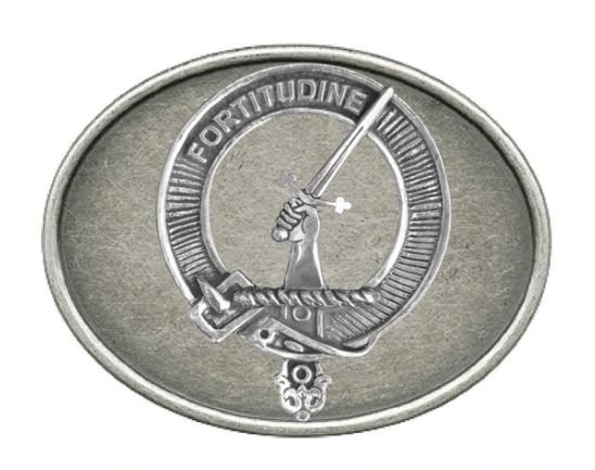 Image 1 of MacRae Clan Badge Oval Antiqued Mens Stylish Pewter Belt Buckle