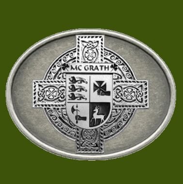 Image 0 of McGrath Irish Coat of Arms Oval Antiqued Mens Stylish Pewter Belt Buckle