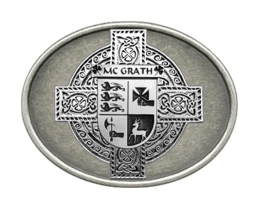 Image 1 of McGrath Irish Coat of Arms Oval Antiqued Mens Stylish Pewter Belt Buckle