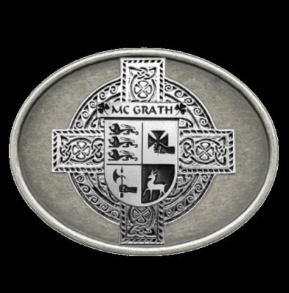 Image 0 of McGrath Irish Coat of Arms Oval Antiqued Mens Sterling Silver Belt Buckle
