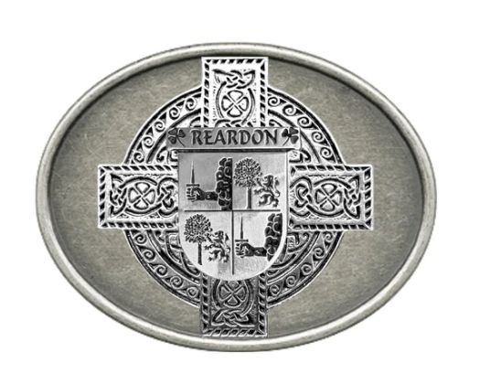 Image 1 of Reardon Irish Coat of Arms Oval Antiqued Mens Stylish Pewter Belt Buckle