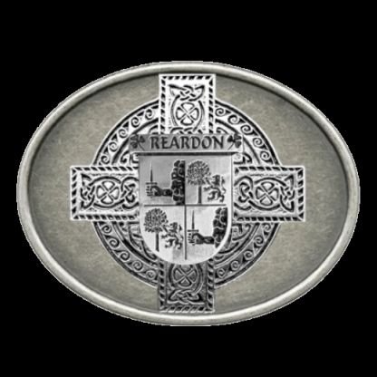 Image 0 of Reardon Irish Coat of Arms Oval Antiqued Mens Sterling Silver Belt Buckle