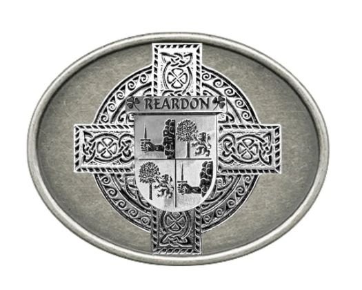 Image 1 of Reardon Irish Coat of Arms Oval Antiqued Mens Sterling Silver Belt Buckle