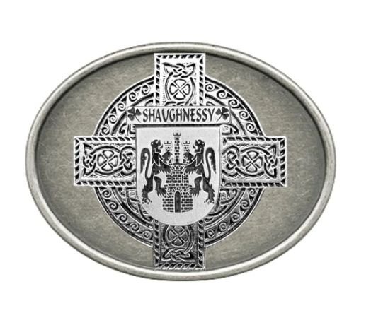 Image 1 of Shaughnessy Irish Coat of Arms Oval Antiqued Mens Stylish Pewter Belt Buckle