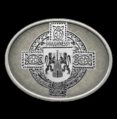 Image 0 of Shaughnessy Irish Coat of Arms Oval Antiqued Mens Sterling Silver Belt Buckle