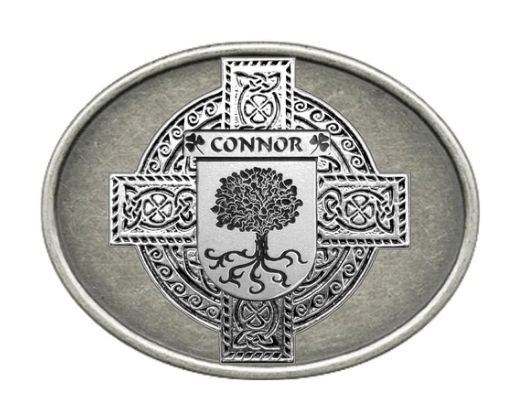 Image 1 of Connor Irish Coat of Arms Oval Antiqued Mens Stylish Pewter Belt Buckle