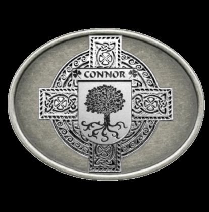 Image 0 of Connor Irish Coat of Arms Oval Antiqued Mens Sterling Silver Belt Buckle