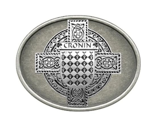 Image 1 of Cronin Irish Coat of Arms Oval Antiqued Mens Sterling Silver Belt Buckle