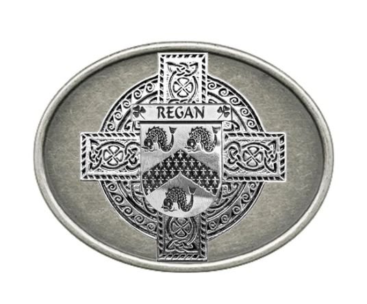 Image 1 of Regan Irish Coat of Arms Oval Antiqued Mens Stylish Pewter Belt Buckle