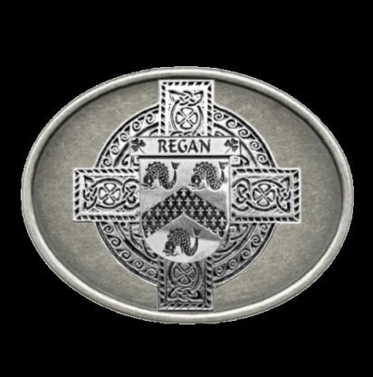 Image 0 of Regan Irish Coat of Arms Oval Antiqued Mens Sterling Silver Belt Buckle