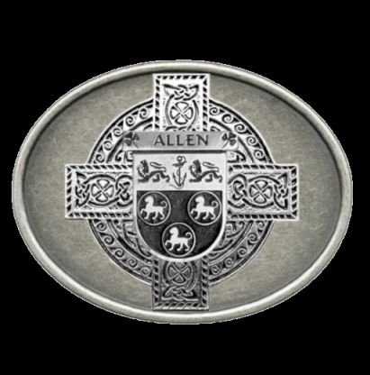 Image 0 of Allen Irish Coat of Arms Oval Antiqued Mens Sterling Silver Belt Buckle