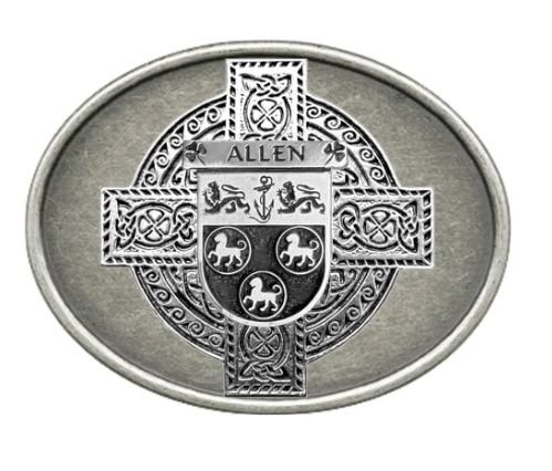 Image 1 of Allen Irish Coat of Arms Oval Antiqued Mens Sterling Silver Belt Buckle