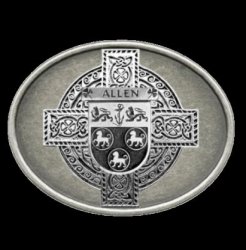 Allen Irish Coat of Arms Oval Antiqued Mens Sterling Silver Belt Buckle