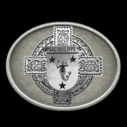 Image 0 of McAuliffe Irish Coat of Arms Oval Antiqued Mens Sterling Silver Belt Buckle