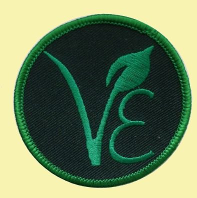 Image 0 of Vegan Sign Leaf Black Background Round Embroidered Cloth Patch Set x 3