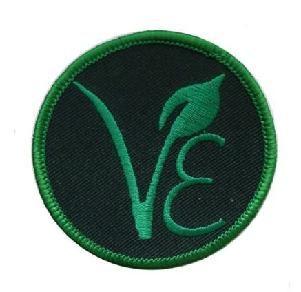 Image 1 of Vegan Sign Leaf Black Background Round Embroidered Cloth Patch Set x 3