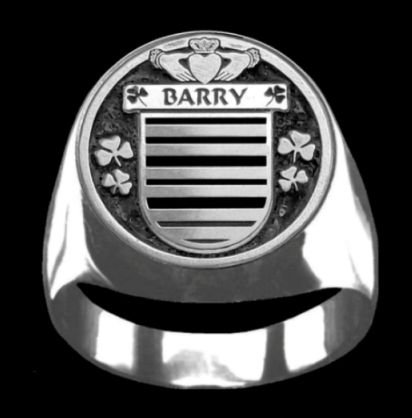 Image 0 of Barry Irish Coat Of Arms Family Crest Mens Sterling Silver Ring