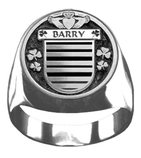 Image 1 of Barry Irish Coat Of Arms Family Crest Mens Sterling Silver Ring
