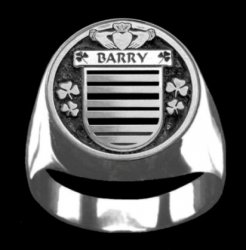 Barry Irish Coat Of Arms Family Crest Mens Sterling Silver Ring