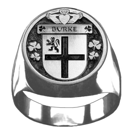 Image 1 of Burke Irish Coat Of Arms Family Crest Mens Sterling Silver Ring