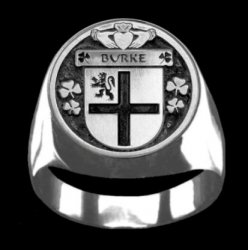 Burke Irish Coat Of Arms Family Crest Mens Sterling Silver Ring